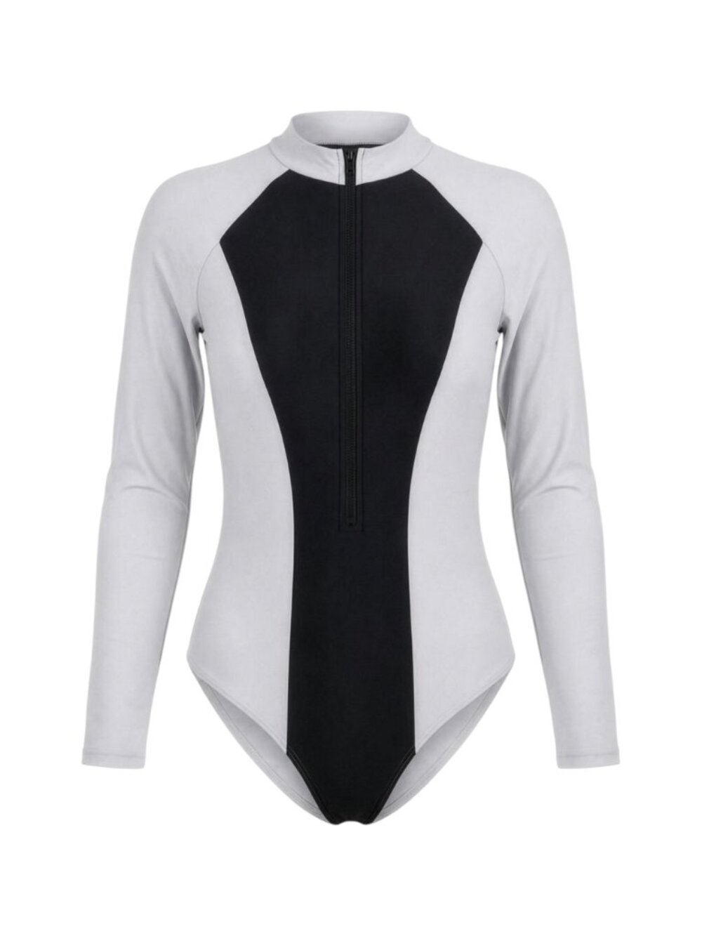 Long Sleeve Rash Guard One Piece Swimsuit Front Zipper Women's 12/XL Gray Black - Picture 2 of 11